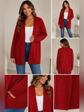JM Collection Vibrant Red Open Front Cardigan Sweater Size S Preowned